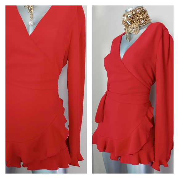 Lea & Viola "FIRE" Cocktail Ruffle Wrap Style Dainty Romper - Picture 3 of 6